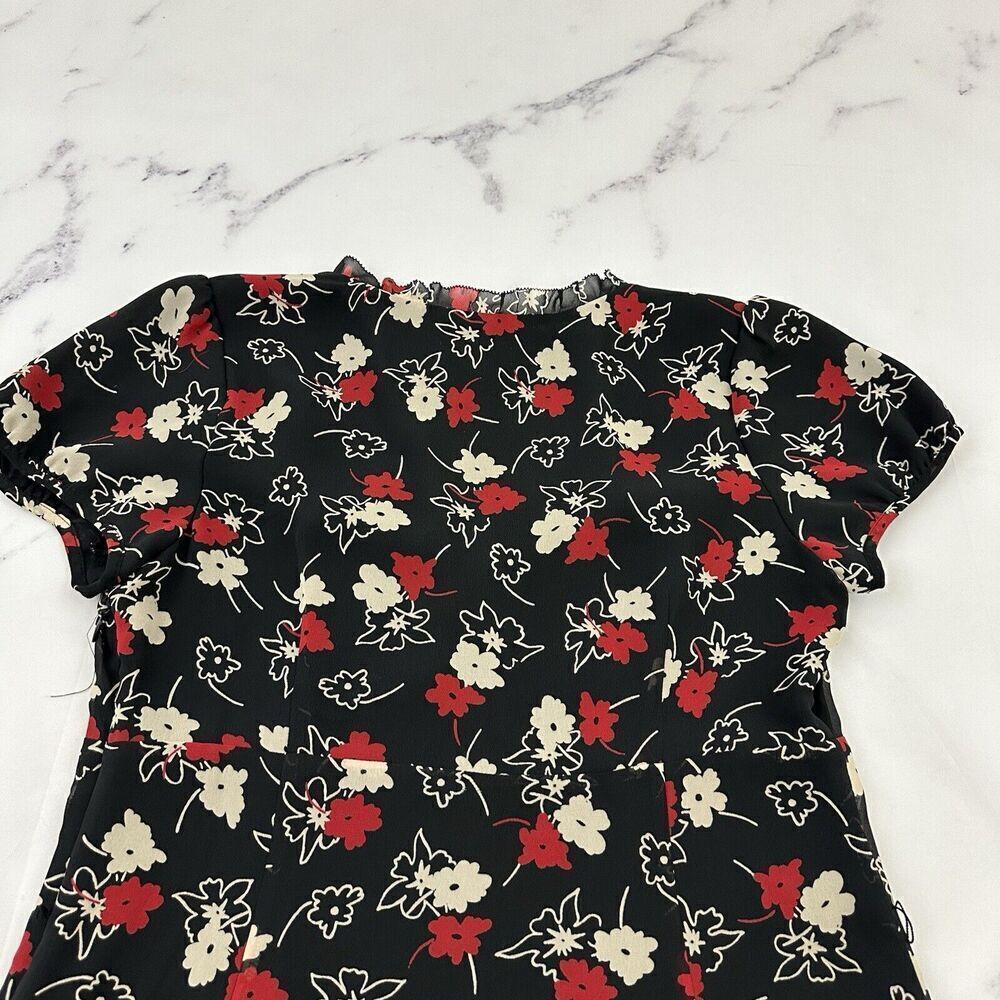 Loft Womens Vintage Y2k Slip Dress Size 6 Black Red Floral Ruffle Trim Flutter - Picture 8 of 10